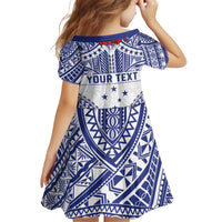 Personalised Toa Samoa Rugby Spirit Kid Short Sleeve Dress White Samoan Tribal Pattern - Polynesian Pride