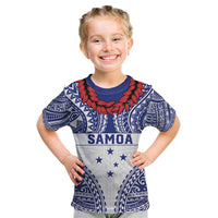 Personalised Toa Samoa Rugby Spirit Kid T Shirt White Samoan Tribal Pattern - Polynesian Pride