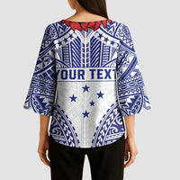 Personalised Toa Samoa Rugby Spirit Kimono Sleeve Blouse White Samoan Tribal Pattern - Polynesian Pride