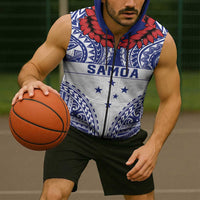 Personalised Toa Samoa Rugby Spirit Sleeveless Zip Hoodie White Samoan Tribal Pattern - Polynesian Pride