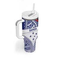 Personalised Toa Samoa Rugby Spirit Tumbler With Handle White Samoan Tribal Pattern LT9 - Polynesian Pride