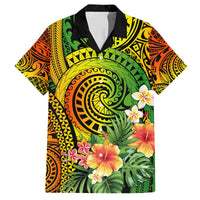 Polynesia Family Matching Off Shoulder Maxi Dress and Hawaiian Shirt Pasifika Tribal with Tropical Flowers LT9 Dad's Shirt - Short Sleeve Reggae - Polynesian Pride