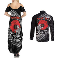 ANZAC Day Aotearoa Silver Fern Maori Personalised Couples Matching Summer Maxi Dress and Long Sleeve Button Shirt