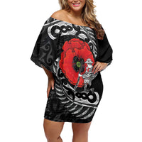 ANZAC Day Aotearoa Silver Fern Maori Personalised Family Matching Off Shoulder Short Dress and Hawaiian Shirt