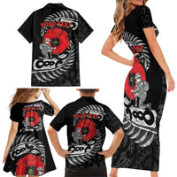 ANZAC Day Aotearoa Silver Fern Maori Personalised Family Matching Short Sleeve Bodycon Dress and Hawaiian Shirt