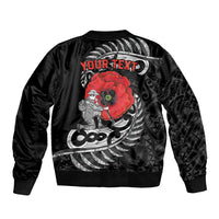 ANZAC Day Aotearoa Silver Fern Maori Personalised Sleeve Zip Bomber Jacket