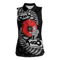 ANZAC Day Aotearoa Silver Fern Maori Personalised Women Sleeveless Polo Shirt