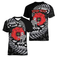 ANZAC Day Aotearoa Silver Fern Maori Personalised Women V-Neck T-Shirt