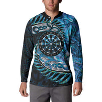 New Zealand Darts Personalised Button Sweatshirt Aotearoa Silver Fern Blue Papua Shell Spirit