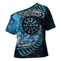 New Zealand Darts Personalised Cross Shoulder Shirt Aotearoa Silver Fern Blue Papua Shell Spirit LT9 - Polynesian Pride