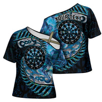 New Zealand Darts Personalised Cross Shoulder Shirt Aotearoa Silver Fern Blue Papua Shell Spirit LT9 - Polynesian Pride