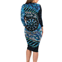 New Zealand Darts Personalised Family Matching Long Sleeve Bodycon Dress and Hawaiian Shirt Aotearoa Silver Fern Blue Papua Shell Spirit LT9 - Polynesian Pride