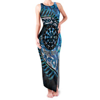 New Zealand Darts Personalised Family Matching Tank Maxi Dress and Hawaiian Shirt Aotearoa Silver Fern Blue Papua Shell Spirit LT9 Mom's Dress Blue - Polynesian Pride