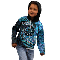 New Zealand Darts Personalised Kid Hoodie Aotearoa Silver Fern Blue Papua Shell Spirit