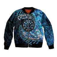 New Zealand Darts Personalised Sleeve Zip Bomber Jacket Aotearoa Silver Fern Blue Papua Shell Spirit LT9 Unisex Blue - Polynesian Pride