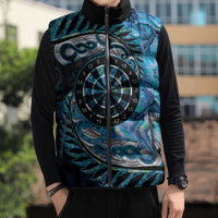 New Zealand Darts Personalised Sleeveless Puffer Jacket Aotearoa Silver Fern Blue Papua Shell Spirit - Polynesian Pride