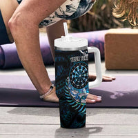 New Zealand Darts Personalised Tumbler With Handle Aotearoa Silver Fern Blue Papua Shell Spirit LT9 - Polynesian Pride