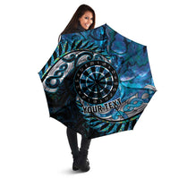 New Zealand Darts Personalised Umbrella Aotearoa Silver Fern Blue Papua Shell Spirit - Polynesian Pride