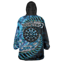 New Zealand Darts Personalised Wearable Blanket Hoodie Aotearoa Silver Fern Blue Papua Shell Spirit