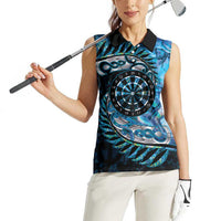 New Zealand Darts Personalised Women Sleeveless Polo Shirt Aotearoa Silver Fern Blue Papua Shell Spirit LT9 - Polynesian Pride