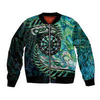 New Zealand Darts Personalised Bomber Jacket Aotearoa Silver Fern Green Papua Shell Spirit LT9 Unisex Green - Polynesian Pride