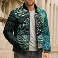 New Zealand Darts Personalised Bomber Puffer Jacket Aotearoa Silver Fern Green Papua Shell Spirit - Polynesian Pride