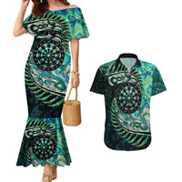 New Zealand Darts Personalised Couples Matching Mermaid Dress and Hawaiian Shirt Aotearoa Silver Fern Green Papua Shell Spirit LT9 Green - Polynesian Pride