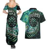 New Zealand Darts Personalised Couples Matching Summer Maxi Dress and Hawaiian Shirt Aotearoa Silver Fern Green Papua Shell Spirit LT9 - Polynesian Pride