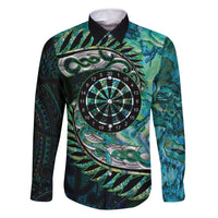 New Zealand Darts Personalised Family Matching Summer Maxi Dress and Hawaiian Shirt Aotearoa Silver Fern Green Papua Shell Spirit LT9 Dad's Shirt - Long Sleeve Green - Polynesian Pride