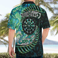 New Zealand Darts Personalised Hawaiian Shirt Aotearoa Silver Fern Green Papua Shell Spirit