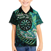 New Zealand Darts Personalised Hawaiian Shirt Aotearoa Silver Fern Green Papua Shell Spirit