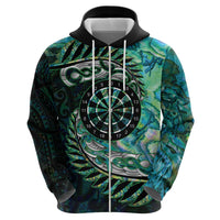 New Zealand Darts Personalised Hoodie Aotearoa Silver Fern Green Papua Shell Spirit