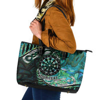 New Zealand Darts Personalised Leather Tote Bag Aotearoa Silver Fern Green Papua Shell Spirit LT9 Green - Polynesian Pride