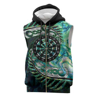 New Zealand Darts Personalised Sleeveless Zip Hoodie Aotearoa Silver Fern Green Papua Shell Spirit LT9 Green - Polynesian Pride