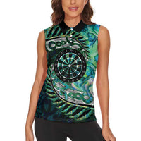 New Zealand Darts Personalised Women Sleeveless Polo Shirt Aotearoa Silver Fern Green Papua Shell Spirit LT9 - Polynesian Pride