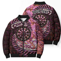 New Zealand Darts Personalised Bomber Puffer Jacket Aotearoa Silver Fern Pink Papua Shell Spirit - Polynesian Pride