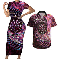 New Zealand Darts Personalised Couples Matching Short Sleeve Bodycon Dress and Hawaiian Shirt Aotearoa Silver Fern Pink Papua Shell Spirit LT9 Pink - Polynesian Pride