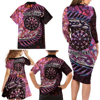 New Zealand Darts Personalised Family Matching Long Sleeve Bodycon Dress and Hawaiian Shirt Aotearoa Silver Fern Pink Papua Shell Spirit LT9 - Polynesian Pride