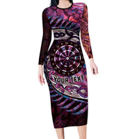 New Zealand Darts Personalised Family Matching Long Sleeve Bodycon Dress and Hawaiian Shirt Aotearoa Silver Fern Pink Papua Shell Spirit LT9 Mom's Dress Pink - Polynesian Pride