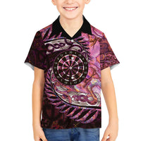 New Zealand Darts Personalised Family Matching Off Shoulder Maxi Dress and Hawaiian Shirt Aotearoa Silver Fern Pink Papua Shell Spirit