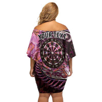New Zealand Darts Personalised Family Matching Off Shoulder Short Dress and Hawaiian Shirt Aotearoa Silver Fern Pink Papua Shell Spirit