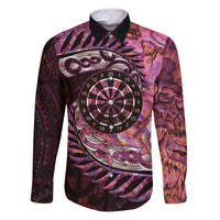 New Zealand Darts Personalised Family Matching Puletasi and Hawaiian Shirt Aotearoa Silver Fern Pink Papua Shell Spirit LT9 Dad's Shirt - Long Sleeve Pink - Polynesian Pride