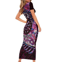 New Zealand Darts Personalised Family Matching Short Sleeve Bodycon Dress and Hawaiian Shirt Aotearoa Silver Fern Pink Papua Shell Spirit LT9 - Polynesian Pride