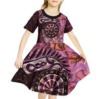 New Zealand Darts Personalised Kid Short Sleeve Dress Aotearoa Silver Fern Pink Papua Shell Spirit