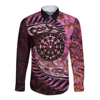 New Zealand Darts Personalised Long Sleeve Button Shirt Aotearoa Silver Fern Pink Papua Shell Spirit LT9 Unisex Pink - Polynesian Pride