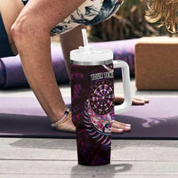 New Zealand Darts Personalised Tumbler With Handle Aotearoa Silver Fern Pink Papua Shell Spirit LT9 - Polynesian Pride