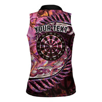 New Zealand Darts Personalised Women Sleeveless Polo Shirt Aotearoa Silver Fern Pink Papua Shell Spirit LT9 - Polynesian Pride