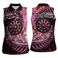New Zealand Darts Personalised Women Sleeveless Polo Shirt Aotearoa Silver Fern Pink Papua Shell Spirit LT9 - Polynesian Pride