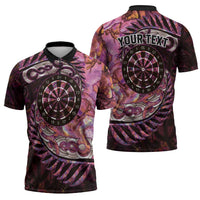 New Zealand Darts Personalised Zipper Polo Shirt Aotearoa Silver Fern Pink Papua Shell Spirit - Polynesian Pride