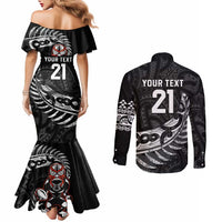 New Zealand Indigenous-Maori Rugby Custom Couples Matching Mermaid Dress and Long Sleeve Button Shirt LT9 - Polynesian Pride